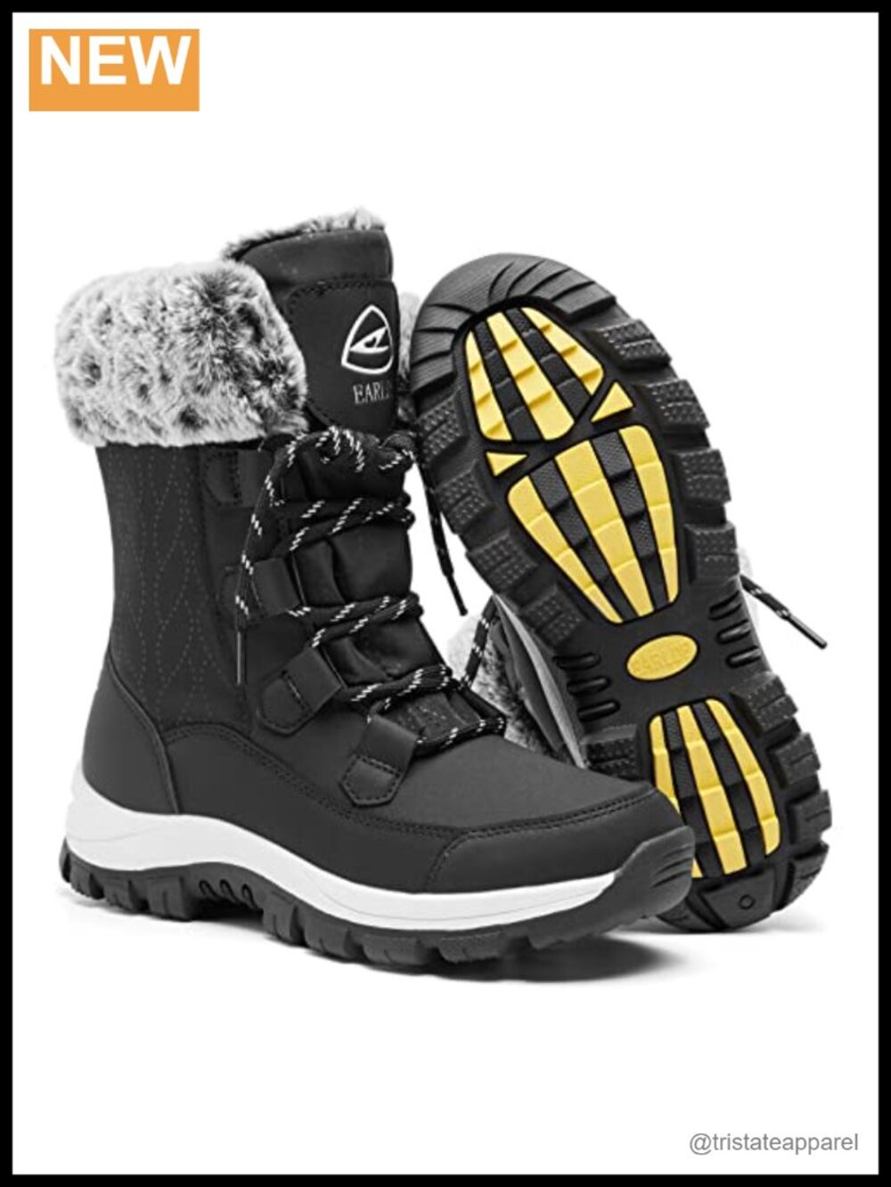 Waterproof Mid-Calf Winter Snow Boots with Fur Lining Lace-Up